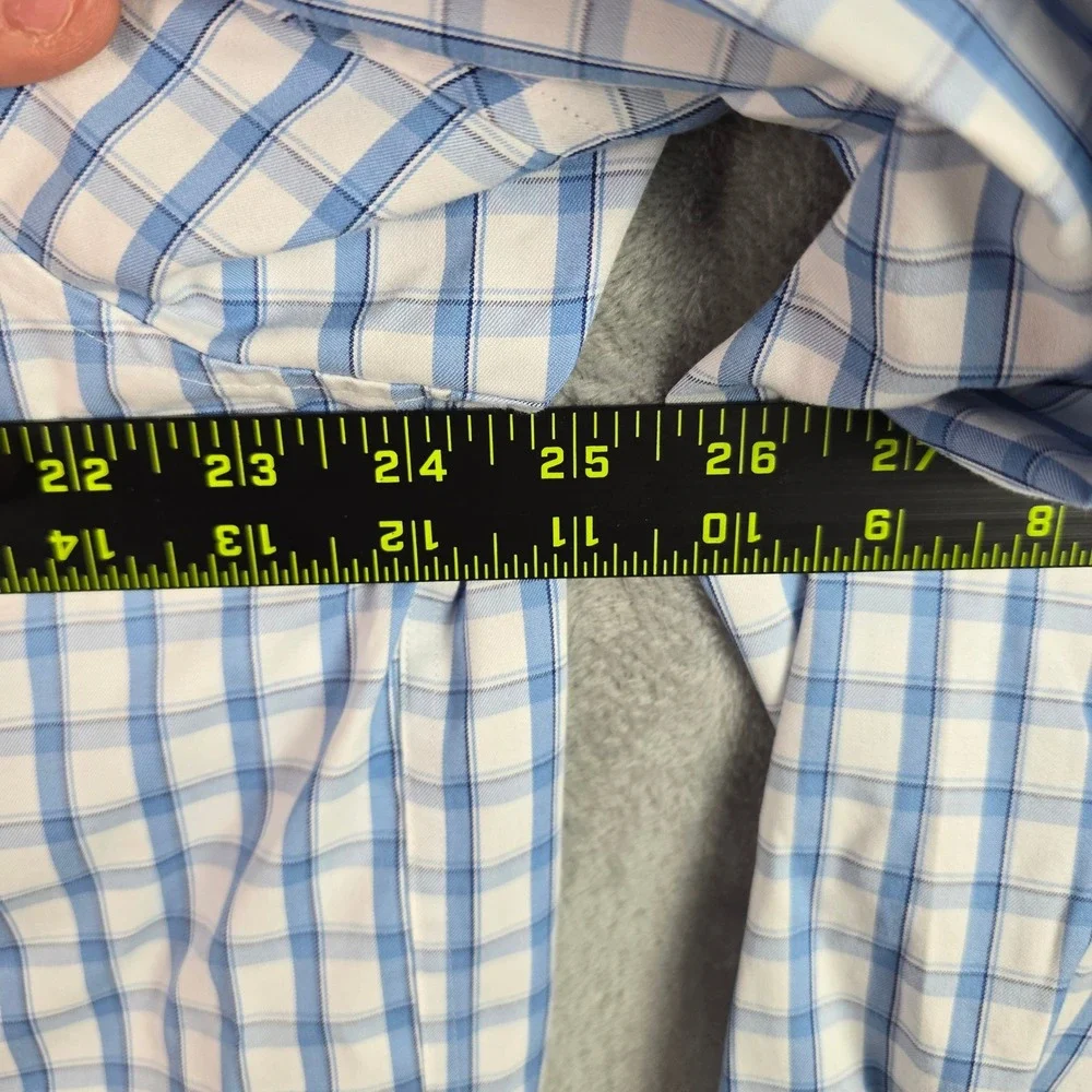Duluth Trading Co Mens Relaxed Fit Plaid Button Down Shirt Blue‎ White Large L
